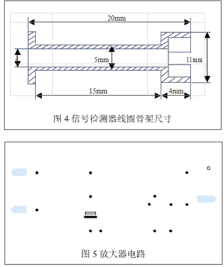 圖4 信號檢測器的線圈骨架尺寸 圖5放大器電路