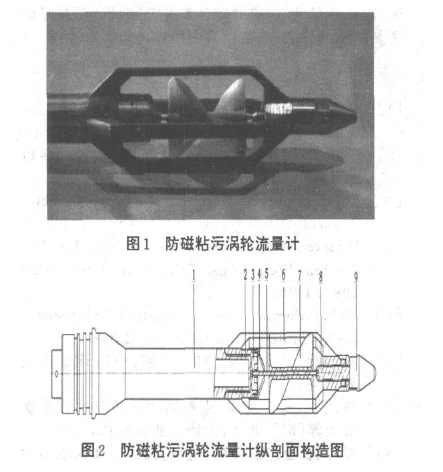 圖1防磁粘污渦輪流***計 圖2防磁粘污渦輪流里計縱剖面構造圖